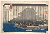 Evening Rain at Karasaki-Pine Tree, Utagawa Hiroshige  Japanese, Woodblock print; ink and color on paper, Japan