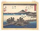 Sunset Glow at Seta, from the series Eight Views of Ōmi (Ōmi hakkei), Utagawa Hiroshige Japanese, Woodblock print; ink and color on paper, Japan