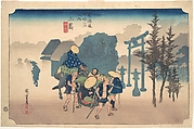 Morning Mist at Mishima, Utagawa Hiroshige Japanese, Woodblock print; ink and color on paper, Japan