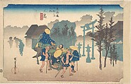 Mishima, Asa Kiri, Utagawa Hiroshige Japanese, Woodblock print; ink and color on paper, Japan