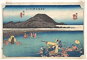 Travellers Fording the Abe River at Fuchu, Utagawa Hiroshige  Japanese, Woodblock print; ink and color on paper, Japan