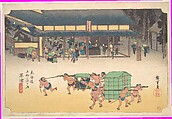 Kusatsu: Famous Post House (Kusatsu, Meibutsu tateba), from the series Fifty-three Stations of the Tōkaidō Road (Tōkaidō gojūsan tsugi no uchi), Utagawa Hiroshige Japanese, Woodblock print; ink and color on paper, Japan