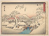 Mishima, from the series Fifty-three Stations of the Tōkaidō Road (Tōkaidō gojūsan tsugi, Mishima), also known as the Kyōka (Witty Verse) Tōkaidō, Utagawa Hiroshige  Japanese, Woodblock print; ink and color on paper, Japan