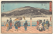 The Great Bridge at Sanjō (Taibi, Kyō, Sanjō Ōhashi), from the series The Tōkaidō Road: The Fifty-Three Stations (Tōkaidō: Gojūsan tsugi), Utagawa Hiroshige  Japanese, Woodblock print; ink and color on paper, Japan
