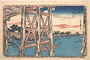 Twilight Moon at Ryōgoku Bridge, Utagawa Hiroshige Japanese, Woodblock print; ink and color on paper, Japan