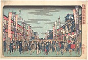 View of the Kabuki Theaters at Sakai-cho on Opening Day of the New Season (Sakai-cho Shibai no Zu), from the series, "Toto Meisho", Utagawa Hiroshige Japanese, Woodblock print; ink and color on paper, Japan