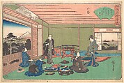 The Yaozen Restaurant, San’ya (San’ya, Yaozen), from the series A Collection of Famous Restaurants of Edo (Edo Kōmei Kaitei Zukushi), Utagawa Hiroshige  Japanese, Woodblock print (nishiki-e); ink and color on paper, Japan