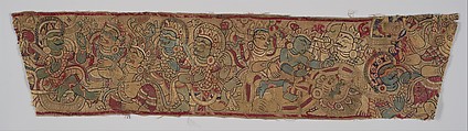 Textile Panel with Demonic Battle Scenes, Likely from the Devi Mahatmya, Silk embroidery on polished cotton, Nepal, Kathmandu Valley