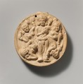 Auspicious Emblem with Five Revelers, Double-molded terracotta, India (Uttar Pradesh)