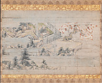 Detached section from scroll one from A Long Tale for an Autumn Night (Aki no yo no nagamonogatari), now remounted in original position as part of 2002.459.1, Section of scroll 1 from a set of 3; ink, color, and gold on paper, Japan