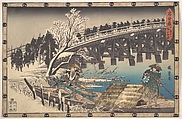 The Loyal Ronin Crossing the Long Bridge to Embark for the Night Attack upon Moronao, Utagawa Hiroshige Japanese, Woodblock print; ink and color on paper, Japan