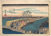 Shin Yoshiwara Nihon Tsutsumi Emonzaka Akatsuki, Utagawa Hiroshige Japanese, Woodblock print; ink and color on paper, Japan