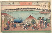 江戸高名会亭尽 池之端 蓬莱亭 青楼花見の休み, Utagawa Hiroshige Japanese, Woodblock print; ink and color on paper, Japan