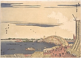 View of Ryogoku Bridge in the Eastern Capital, Shōtei Hokuju 昇亭北寿 Japanese, Woodblock print; ink and color on paper, Japan