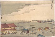 Shore Scene Showing European Influence, Shōtei Hokuju 昇亭北寿 Japanese, Woodblock print; ink and color on paper, Japan