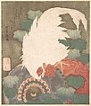 Cock on Drum, Totoya Hokkei  Japanese, Woodblock print (surimono); ink and color on paper, Japan