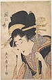 A Geisha with a Shamisen, Kitagawa Kikumaro Japanese, Woodblock print; ink and color on paper, Japan