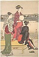 Evening on the Banks of the Sumida River, Torii Kiyonaga Japanese, Diptych of woodblock prints; ink and color on paper, Japan