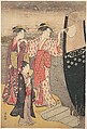Disembarking from a Pleasure Boat on the Sumida River, Torii Kiyonaga Japanese, Woodblock print; ink and color on paper, Japan