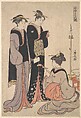 Two Courtesans and a Geisha, Torii Kiyonaga Japanese, Woodblock print; ink and color on paper, Japan