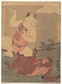 Boy and Monkey Playing, Isoda Koryūsai  Japanese, Woodblock print; ink and color on paper, Japan