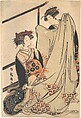 Two Beauties Looking at Kimono, Isoda Koryūsai  Japanese, Woodblock print; ink and color on paper, Japan