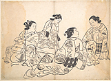 Group of Four Women, Okumura Masanobu Japanese, Woodblock print; ink and color on paper, Japan