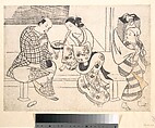 Amorous Couple, Okumura Masanobu  Japanese, Monochrome woodblock print; ink and color on paper, Japan