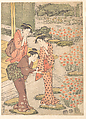 Three Young Women in a Garden where Nadeshiko Pinks are Growing, Kuwagata Keisai  Japanese, Woodblock print; ink and color on paper, Japan