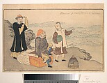 Group of Three Chinese Men on a Cliff by the Sea, Kuwagata Keisai  Japanese, Woodblock print; ink and color on paper, Japan