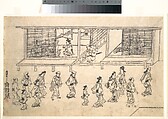 The Twelfth Scene from Scenes of the Pleasure Quarter at Yoshiwara in Edo, Hishikawa Moronobu Japanese, Woodblock print; ink and color on paper, Japan