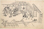 The Entrance to Ageya-machi, from the series Scenes in the Yoshiwara (Yoshiwara no tei), Hishikawa Moronobu  Japanese, Woodblock print (sumizuri-e); ink on paper, Japan