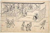 Street scene in the Yoshiwara, Hishikawa Moronobu  Japanese, Monochrome woodblock print; ink on paper, Japan