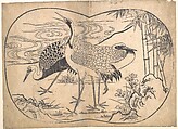 Cranes, Hishikawa Moronobu  Japanese, Monochrome woodblock print; ink on paper, Japan