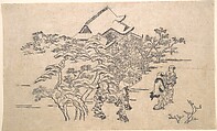 Kiyomidzu Temple in Kyoto, Hishikawa Moronobu  Japanese, Monochrome woodblock print; ink on paper, Japan