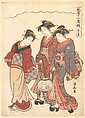 Two Geisha Preceded by a Maid Carrying a Lantern, Torii Kiyonaga Japanese, Woodblock print; ink and color on paper, Japan