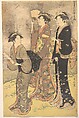 Three Young Women Strolling on the Bank of the Sumida River, Torii Kiyonaga Japanese, Woodblock print; ink and color on paper, Japan