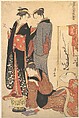 Two Women Standing, Holding a Child, Torii Kiyonaga Japanese, Woodblock print; ink and color on paper, Japan