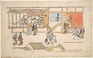 Scene in the Yoshiwara, Hishikawa Moronobu  Japanese, Woodblock print; ink and color on paper, Japan