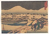 Night View of the Yamato Tea-house in Nawate Dori Seen from Shijo Bridge, Hasegawa Sadanobu  Japanese, Woodblock print; ink and color on paper, Japan