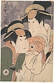 Segawa Tomisaburō II and Nakamura Manyo as Yadorigi and Her Maid Wakakusa in the Play "Hana Ayame Bunroku Soga", Tōshūsai Sharaku Japanese, Woodblock print; ink, color, white mica on paper, Japan