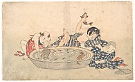 Boys Playing with a Basin of Fish and Turtles, Kitao Shigemasa  Japanese, Woodblock print; ink and color on paper, Japan