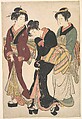 Two Geishas and a Maid, Kitao Shigemasa  Japanese, Woodblock print; ink and color on paper, Japan