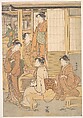 Group of Young Women on the Veranda of a Tea House, Katsukawa Shunchō Japanese, Woodblock print; ink and color on paper, Japan