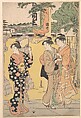 Fair Visitors in the Compound of a Buddhist Temple, Katsukawa Shunchō Japanese, One sheet of a triptych of woodblock prints; ink and color on paper, Japan