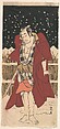 Onoe Matsusuke as Man Armed with a Sword, Standing in Snow before a Fence, Katsukawa Shunkō  Japanese, Woodblock print; ink and color on paper, Japan
