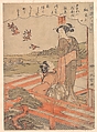 “Two Young Women on a Verandah Watching Plovers,” from the series Stylish Six Poetic Immortals (Fūryū rokkasen: Ki no Tomonori, jū)
, Katsukawa Shunshō 勝川春章 Japanese, Woodblock print (nishiki-e); ink and color on paper, Japan