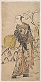 The First Nakamura Nakazo as a Komuso Standing in the Snow by a Fence, Katsukawa Shunshō　勝川春章  Japanese, Woodblock print (nishiki-e); ink and color on paper, Japan