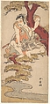 The Actor Otani Hiroemon III Watching from the Branches of a Pine Tree Overhanging a Stream, Katsukawa Shunshō　勝川春章  Japanese, Woodblock print (nishiki-e); ink and color on paper, Japan