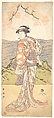 The Fourth Iwai Hanshiro as a Woman Standing Beneath a Cherry Tree, Katsukawa Shun'ei 勝川春英  Japanese, Woodblock print; ink and color on paper, Japan